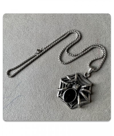 Punk Rock Halloween Necklace Stainless Steel Spider Pendant Necklace Steel $7.97 Necklaces