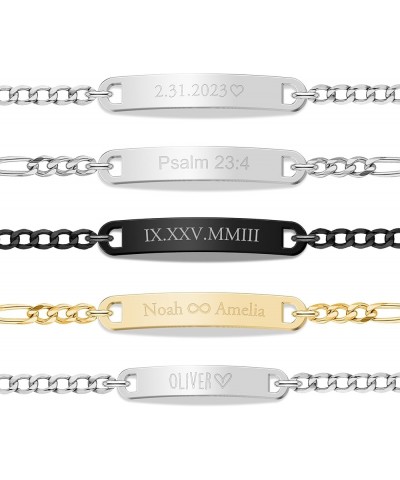 Personalized Sterling Silver/Stainless Steel Bar ID Bracelet - Custom Engraved Inspirational Words, Dates or Names- Adjustabl...