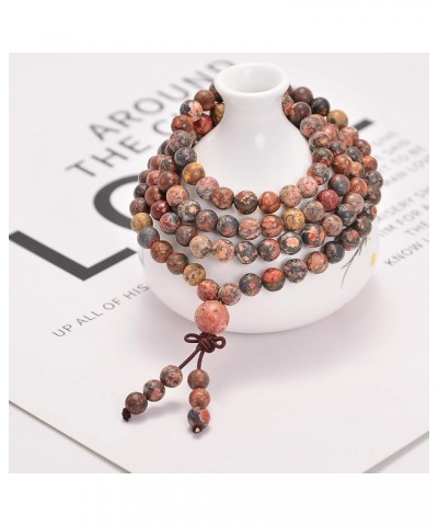 6mm Natural Healing Gemstones Buddhist 108 Prayer Mala Stretchy Bracelet Necklace Leopard Fur Jasper $8.27 Bracelets