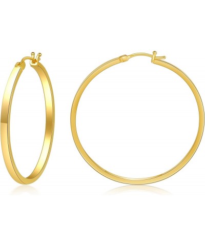 Flatted Gold Hoop Earrings for Women 14K Real Gold Plated with 925 Sterling Silver Post 40.0 Millimeters Gold $10.25 Earrings