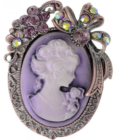 Vintage Inspired Crystal Rhinestone Victorian Lady Cameo Brooch Pin Maiden Flower Ribbon Bow Pendant Purple $10.57 Brooches &...