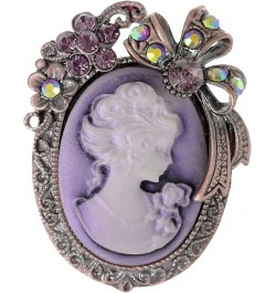 Vintage Inspired Crystal Rhinestone Victorian Lady Cameo Brooch Pin Maiden Flower Ribbon Bow Pendant Purple $10.57 Brooches &...