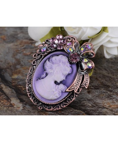 Vintage Inspired Crystal Rhinestone Victorian Lady Cameo Brooch Pin Maiden Flower Ribbon Bow Pendant Purple $10.57 Brooches &...