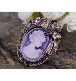 Vintage Inspired Crystal Rhinestone Victorian Lady Cameo Brooch Pin Maiden Flower Ribbon Bow Pendant Purple $10.57 Brooches &...