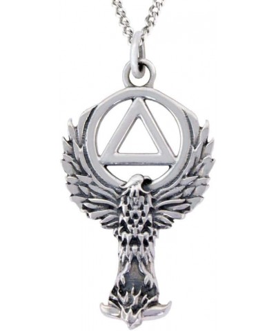 AA Jewelry Alcoholics Anonymous 1.22" Solid 925 Sterling Silver AA Phoenix Pendant with Unity Symbol 22" Medium Curb Chain $2...