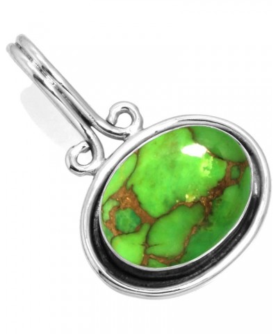 925 Sterling Silver Handmade Pendant for Women 10x14 Oval Gemstone Boho Silver Jewelry for Gift (99552_P) Copper Green Turquo...