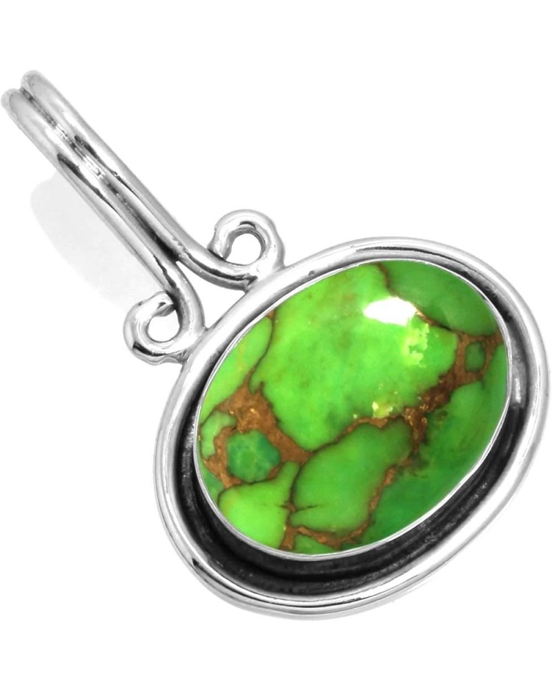 925 Sterling Silver Handmade Pendant for Women 10x14 Oval Gemstone Boho Silver Jewelry for Gift (99552_P) Copper Green Turquo...