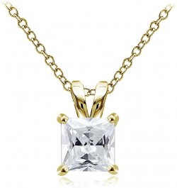 Sterling Silver, Yellow Gold Flash or Rose Gold Flash CZ Cubic Zirconia Square Solitaire Pendant Necklace 8mm-Yellow Flash Si...