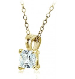 Sterling Silver, Yellow Gold Flash or Rose Gold Flash CZ Cubic Zirconia Square Solitaire Pendant Necklace 8mm-Yellow Flash Si...