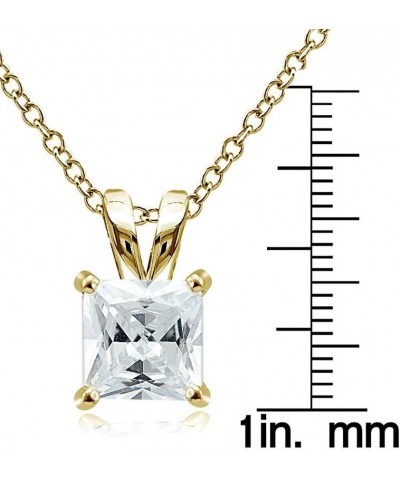 Sterling Silver, Yellow Gold Flash or Rose Gold Flash CZ Cubic Zirconia Square Solitaire Pendant Necklace 8mm-Yellow Flash Si...