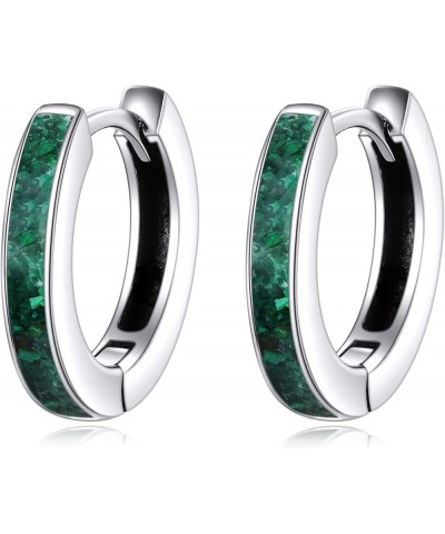 Hoop Earrings Sterling Silver Huggie Hoop Earrings Jewelry Gifts for Women Men Green Malachite $15.30 Earrings