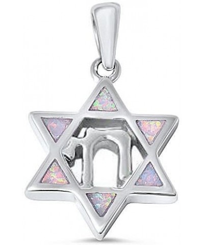 Lab Created Blue Opal Star of David with Chai Symbol .925 Sterling Silver Pendant Lab Created White Opal $12.76 Pendants