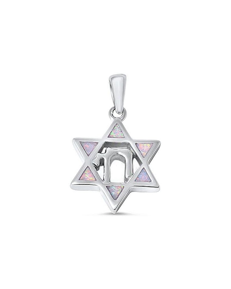 Lab Created Blue Opal Star of David with Chai Symbol .925 Sterling Silver Pendant Lab Created White Opal $12.76 Pendants