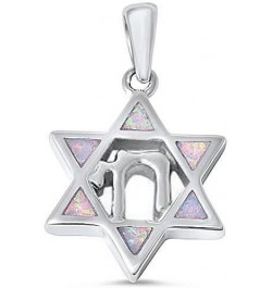 Lab Created Blue Opal Star of David with Chai Symbol .925 Sterling Silver Pendant Lab Created White Opal $12.76 Pendants