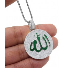 Real Genuine Sterling Silver 14K Gold Over Green Enamel Simulated Diamond Allah God Muslim Medallion Islamic Arabic Charm Pen...