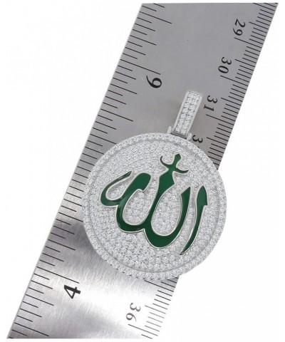 Real Genuine Sterling Silver 14K Gold Over Green Enamel Simulated Diamond Allah God Muslim Medallion Islamic Arabic Charm Pen...