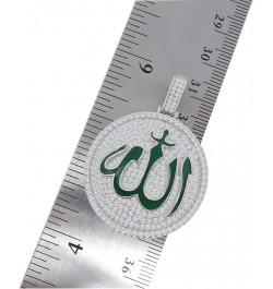 Real Genuine Sterling Silver 14K Gold Over Green Enamel Simulated Diamond Allah God Muslim Medallion Islamic Arabic Charm Pen...