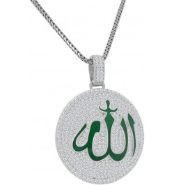 Real Genuine Sterling Silver 14K Gold Over Green Enamel Simulated Diamond Allah God Muslim Medallion Islamic Arabic Charm Pen...