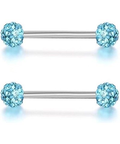 14G Stainless Steel Nipple Rings Glitter CZ Balls Straight Barbell Bars Tongue Ring 16mm(5/8 Inch) Body Piercing Jewelry Lake...