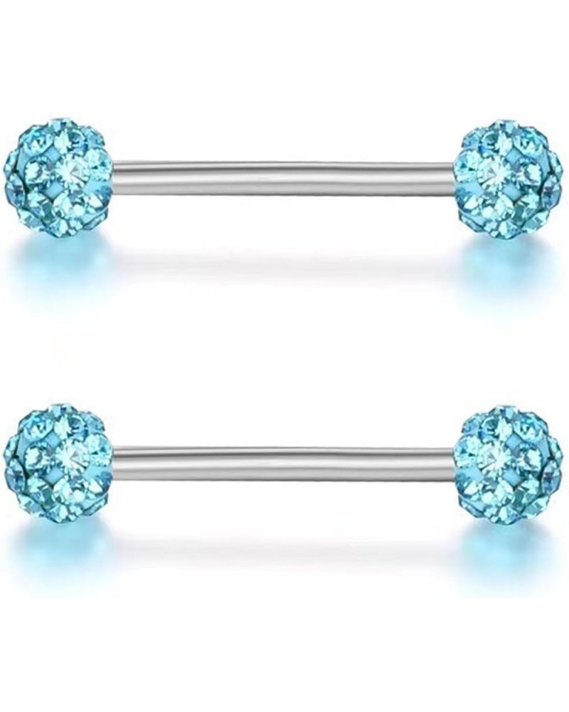 14G Stainless Steel Nipple Rings Glitter CZ Balls Straight Barbell Bars Tongue Ring 16mm(5/8 Inch) Body Piercing Jewelry Lake...