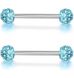 14G Stainless Steel Nipple Rings Glitter CZ Balls Straight Barbell Bars Tongue Ring 16mm(5/8 Inch) Body Piercing Jewelry Lake...