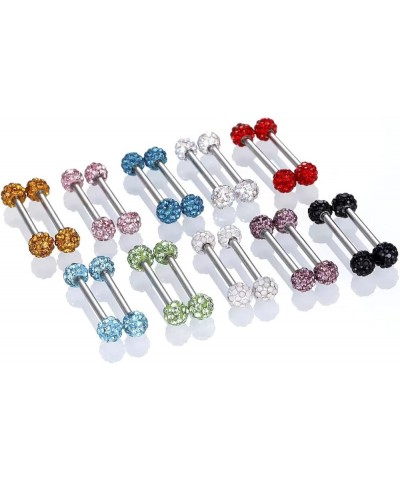 14G Stainless Steel Nipple Rings Glitter CZ Balls Straight Barbell Bars Tongue Ring 16mm(5/8 Inch) Body Piercing Jewelry Lake...