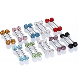 14G Stainless Steel Nipple Rings Glitter CZ Balls Straight Barbell Bars Tongue Ring 16mm(5/8 Inch) Body Piercing Jewelry Lake...