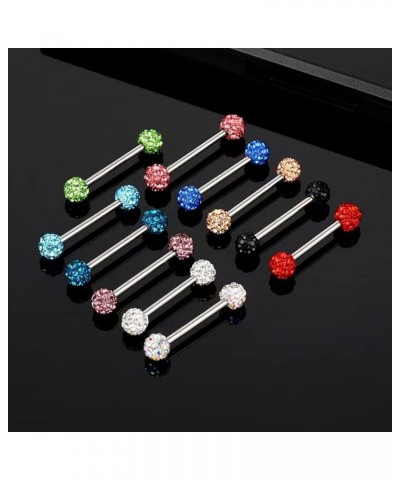 14G Stainless Steel Nipple Rings Glitter CZ Balls Straight Barbell Bars Tongue Ring 16mm(5/8 Inch) Body Piercing Jewelry Lake...