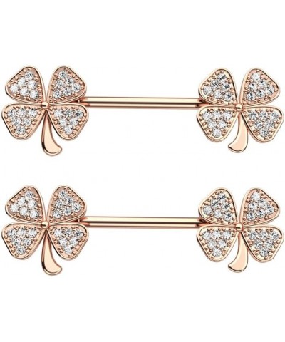 14G Four Leaf Clover Nipple Rings for Women Girls Stainless Steel Sparkling CZ Straight Bar Barbell Nipple Studs Stylish Body...