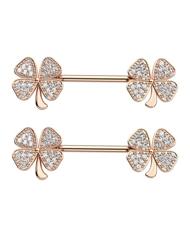 14G Four Leaf Clover Nipple Rings for Women Girls Stainless Steel Sparkling CZ Straight Bar Barbell Nipple Studs Stylish Body...