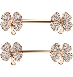 14G Four Leaf Clover Nipple Rings for Women Girls Stainless Steel Sparkling CZ Straight Bar Barbell Nipple Studs Stylish Body...