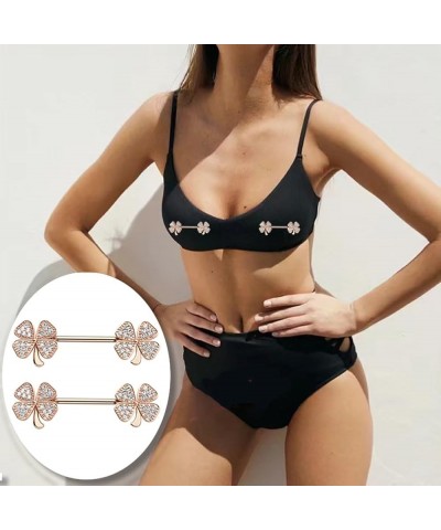 14G Four Leaf Clover Nipple Rings for Women Girls Stainless Steel Sparkling CZ Straight Bar Barbell Nipple Studs Stylish Body...