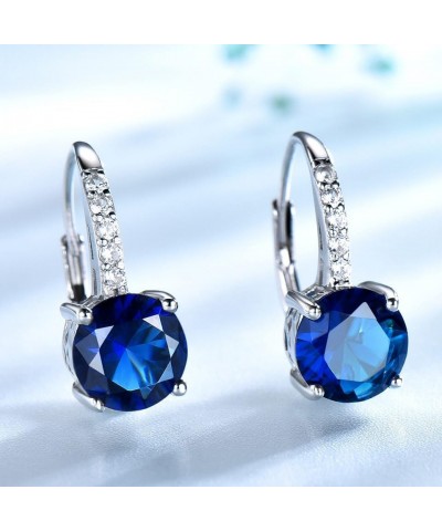 14K Gold over S925 Silver Blue Sapphire Hoop Earrings - Blue Sapphire and Moissanite Studs for September Birthstone Enthusias...