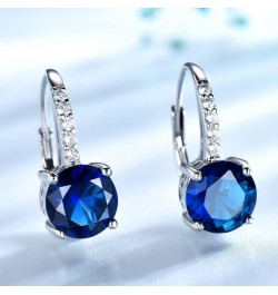 14K Gold over S925 Silver Blue Sapphire Hoop Earrings - Blue Sapphire and Moissanite Studs for September Birthstone Enthusias...