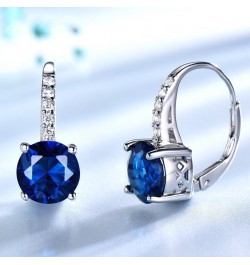 14K Gold over S925 Silver Blue Sapphire Hoop Earrings - Blue Sapphire and Moissanite Studs for September Birthstone Enthusias...