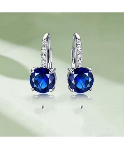 14K Gold over S925 Silver Blue Sapphire Hoop Earrings - Blue Sapphire and Moissanite Studs for September Birthstone Enthusias...