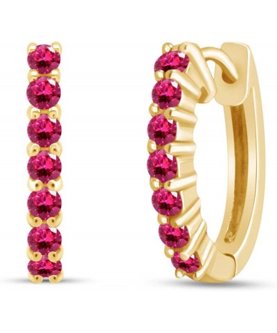 Sterling Silver Round Cut Front Hoop Earrings (0.64" Diameter, 0.7 Cttw) Simulated Ruby $26.95 Earrings