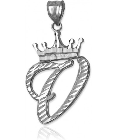 .925 Sterling Silver Sparkle-Cut Royal Crown Cursive Monogram Letter Initial A-Z Alphabet Pendant - Choice of Initial Letter ...