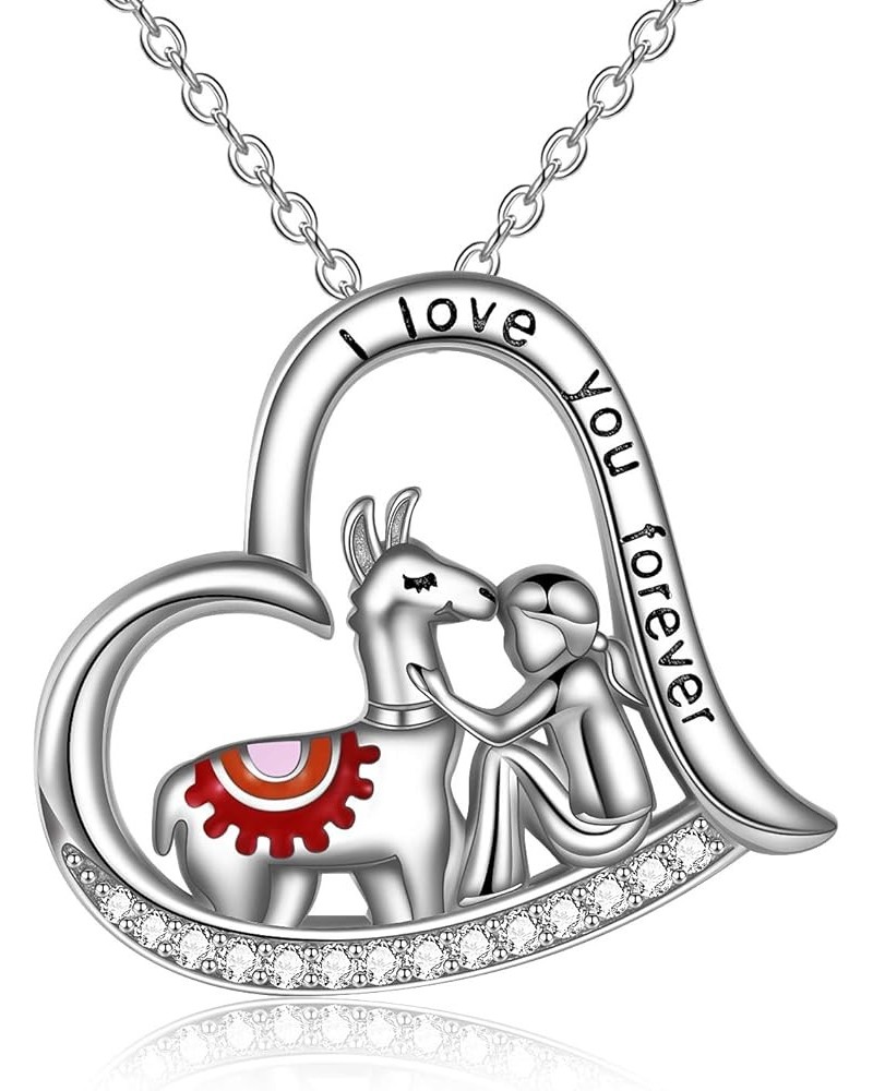 Llama Alpaca Gifts 925 Sterling Silver Llama Necklace Crystal Alpaca Pendant Jewelry for Women Mom Girls Gifts llama and girl...