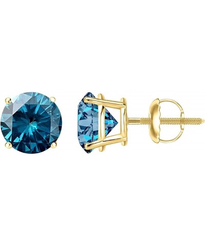 1/2-10 Carat Total Weight Blue Diamond Stud Earrings 4 Prong Screw Back 2.5 Carat 14K Yellow Gold $1.00 Earrings