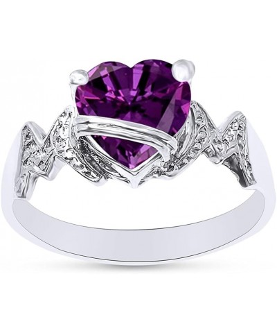 Heart Shape Simulated Birthstone In 14K White Gold Over 925 Sterling Silver Simulated Amethyst $28.99 Necklaces