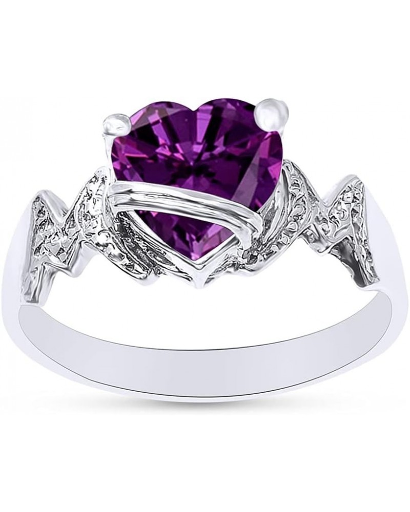 Heart Shape Simulated Birthstone In 14K White Gold Over 925 Sterling Silver Simulated Amethyst $28.99 Necklaces