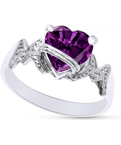 Heart Shape Simulated Birthstone In 14K White Gold Over 925 Sterling Silver Simulated Amethyst $28.99 Necklaces