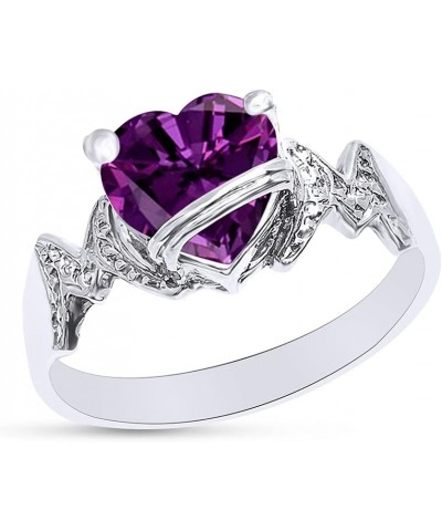 Heart Shape Simulated Birthstone In 14K White Gold Over 925 Sterling Silver Simulated Amethyst $28.99 Necklaces