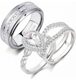 Wedding Ring Sets for Him and Her AAAAA Cz Promise Rings for Couples Women Mens Band Pear Shape Size 5-13 Men's Size 9 & Wome...