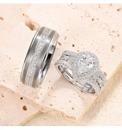 Wedding Ring Sets for Him and Her AAAAA Cz Promise Rings for Couples Women Mens Band Pear Shape Size 5-13 Men's Size 9 & Wome...