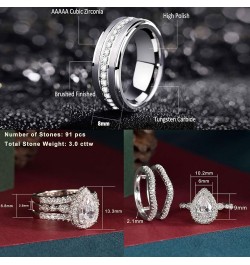 Wedding Ring Sets for Him and Her AAAAA Cz Promise Rings for Couples Women Mens Band Pear Shape Size 5-13 Men's Size 9 & Wome...