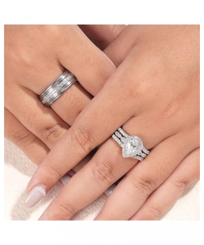 Wedding Ring Sets for Him and Her AAAAA Cz Promise Rings for Couples Women Mens Band Pear Shape Size 5-13 Men's Size 9 & Wome...