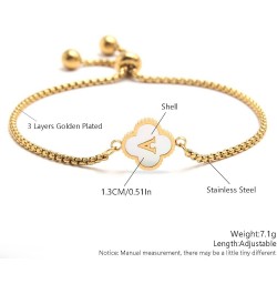 Initial Charm Bracelet for Women 18K Gold Plated Stainless Steel Four Leaf Clover Engraved Letter Bracelet Personalized Monog...