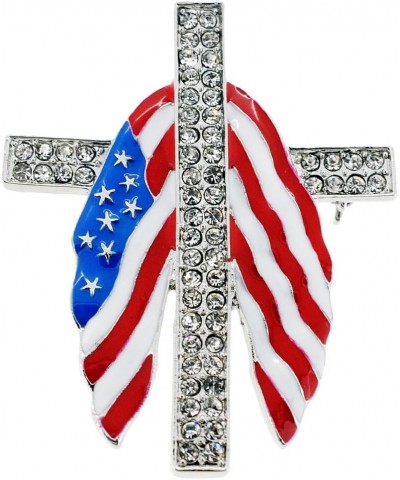 American Flag Patriotic Cross Crystal Pin Brooch $9.51 Brooches & Pins